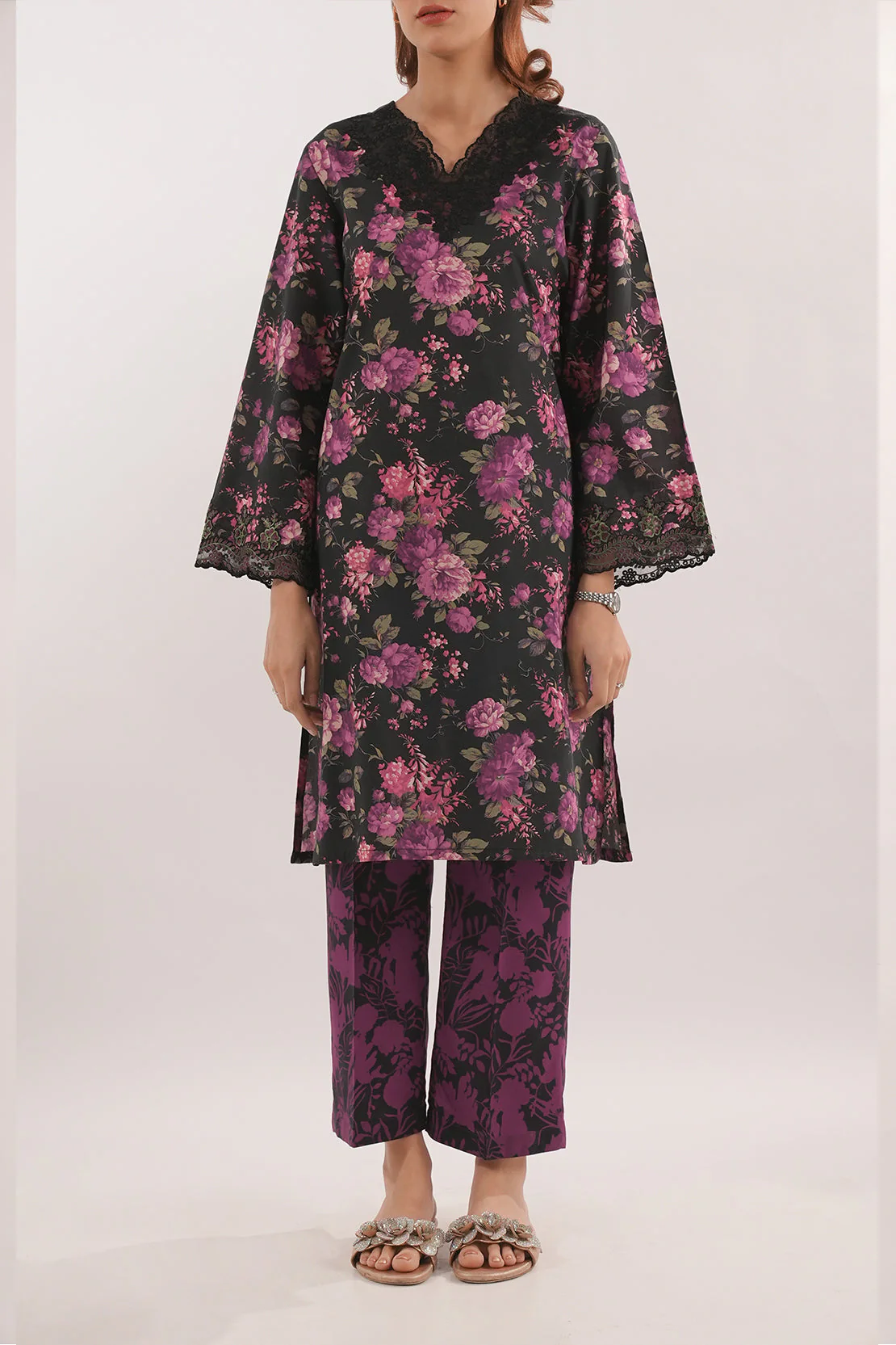 Printed Embroidered Cambric Stitched Shirt - Image 2