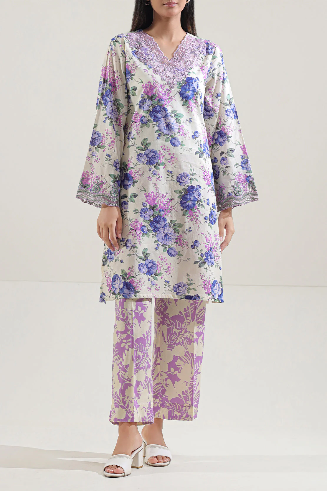 Printed+Embroidered Cambric Stitched Shirt