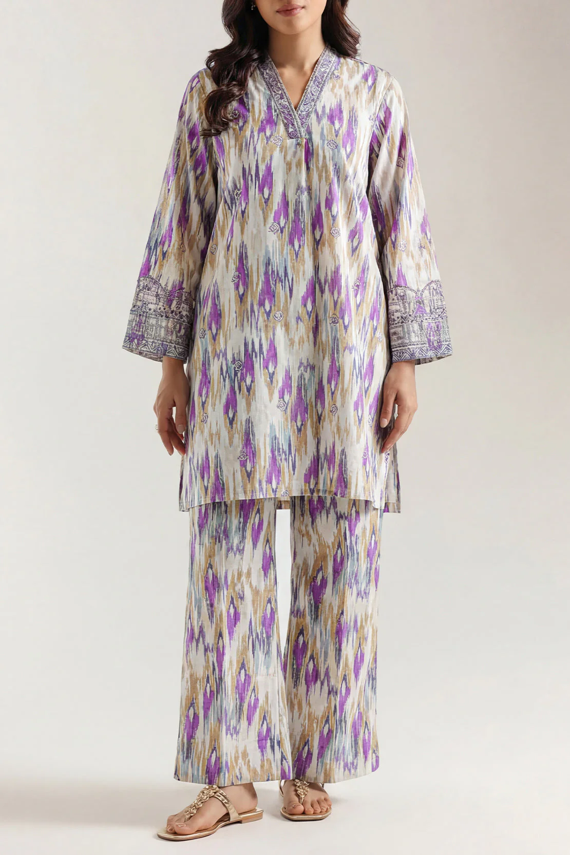 Printed Embroidered Cambric Stitched Shirt - Image 2