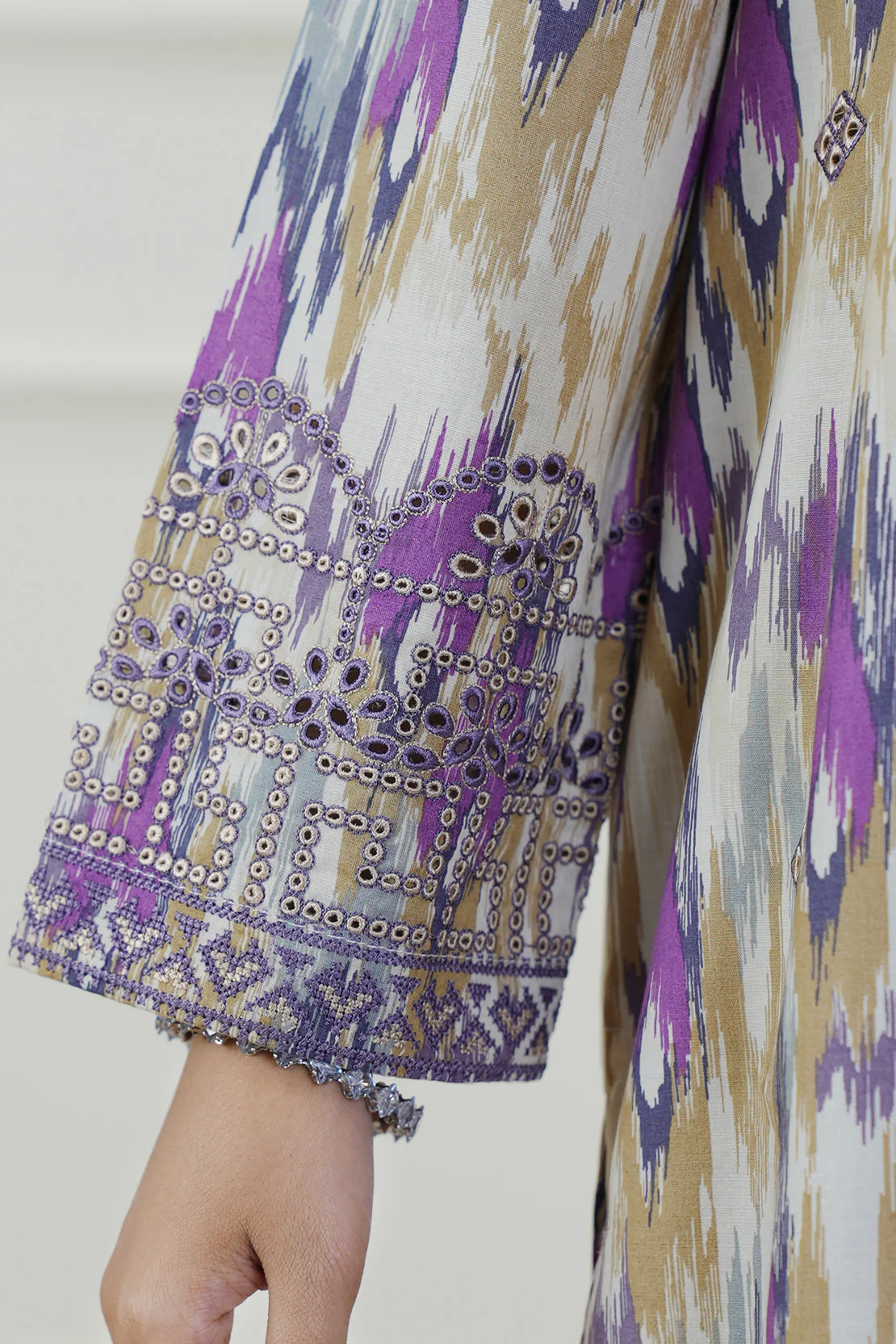 Printed Embroidered Cambric Stitched Shirt - Image 3