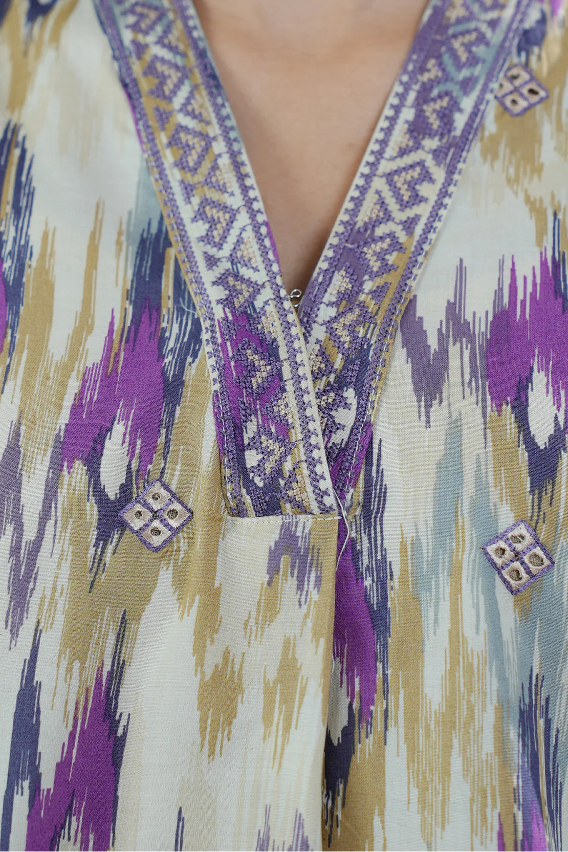 Printed Embroidered Cambric Stitched Shirt - Image 4