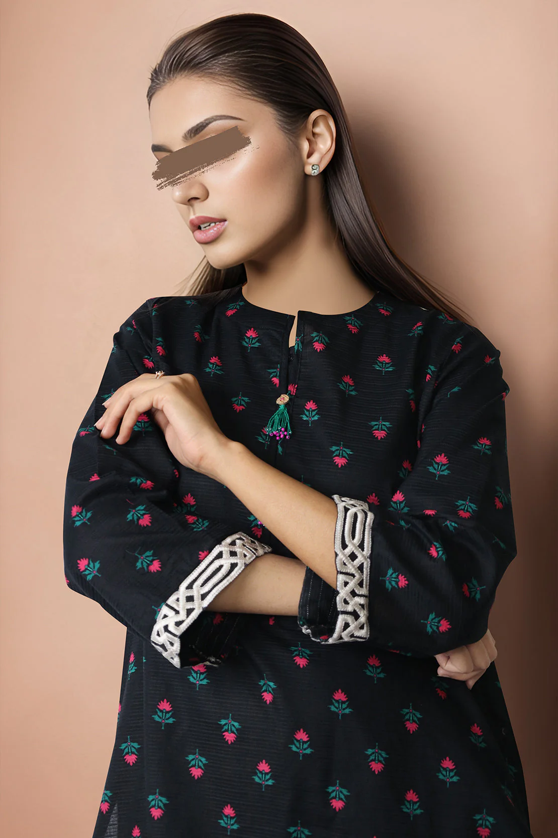 Printed Embroidered Cotton Dobby Stitched 2 Piece (Shirt/Trouser) - Image 2