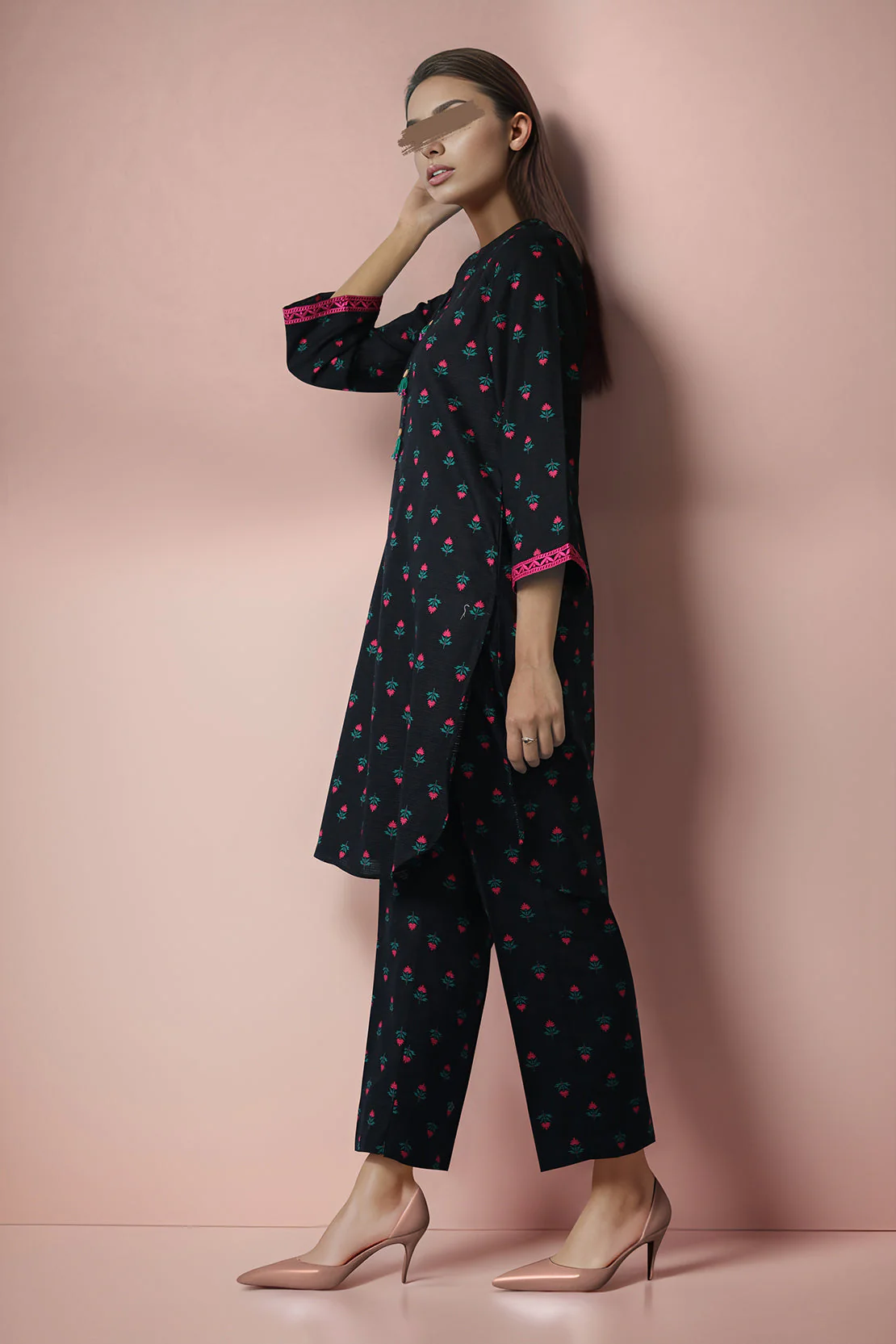 Printed Embroidered Cotton Dobby Stitched 2 Piece (Shirt/Trouser) - Image 2