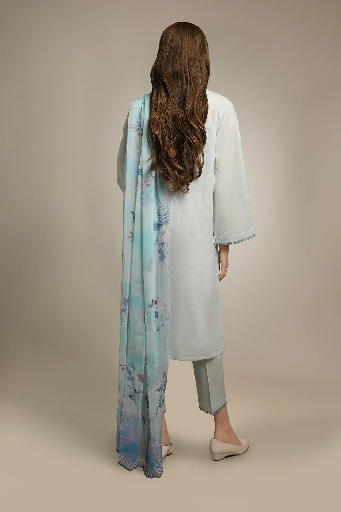 Printed Embroidered Cotton Dobby Stitched 3 Piece - Image 2