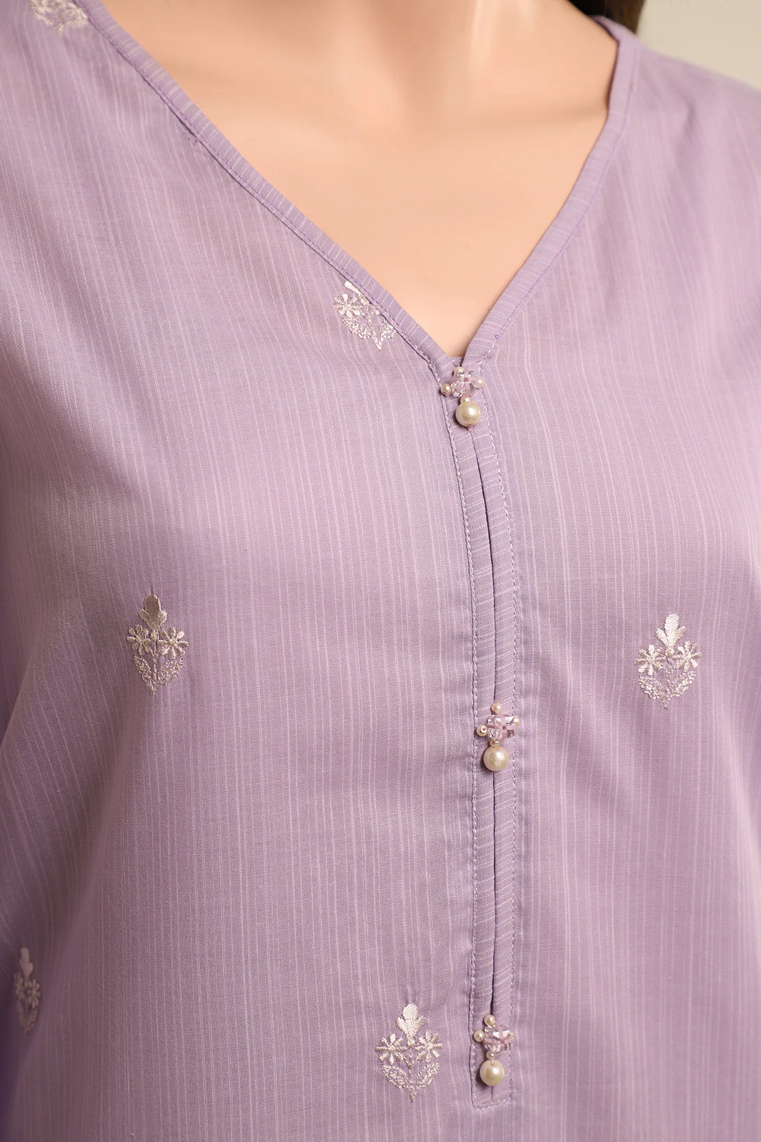 Printed Embroidered Cotton Dobby Stitched 3 Piece - Image 3
