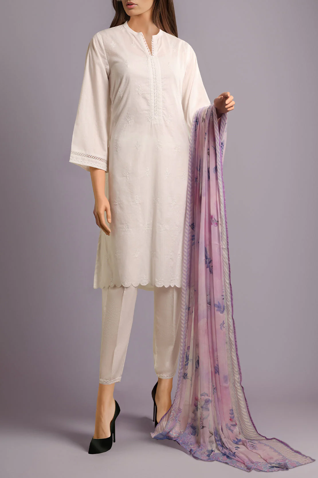Printed Embroidered Cotton Dobby Stitched 3 Piece - Image 2