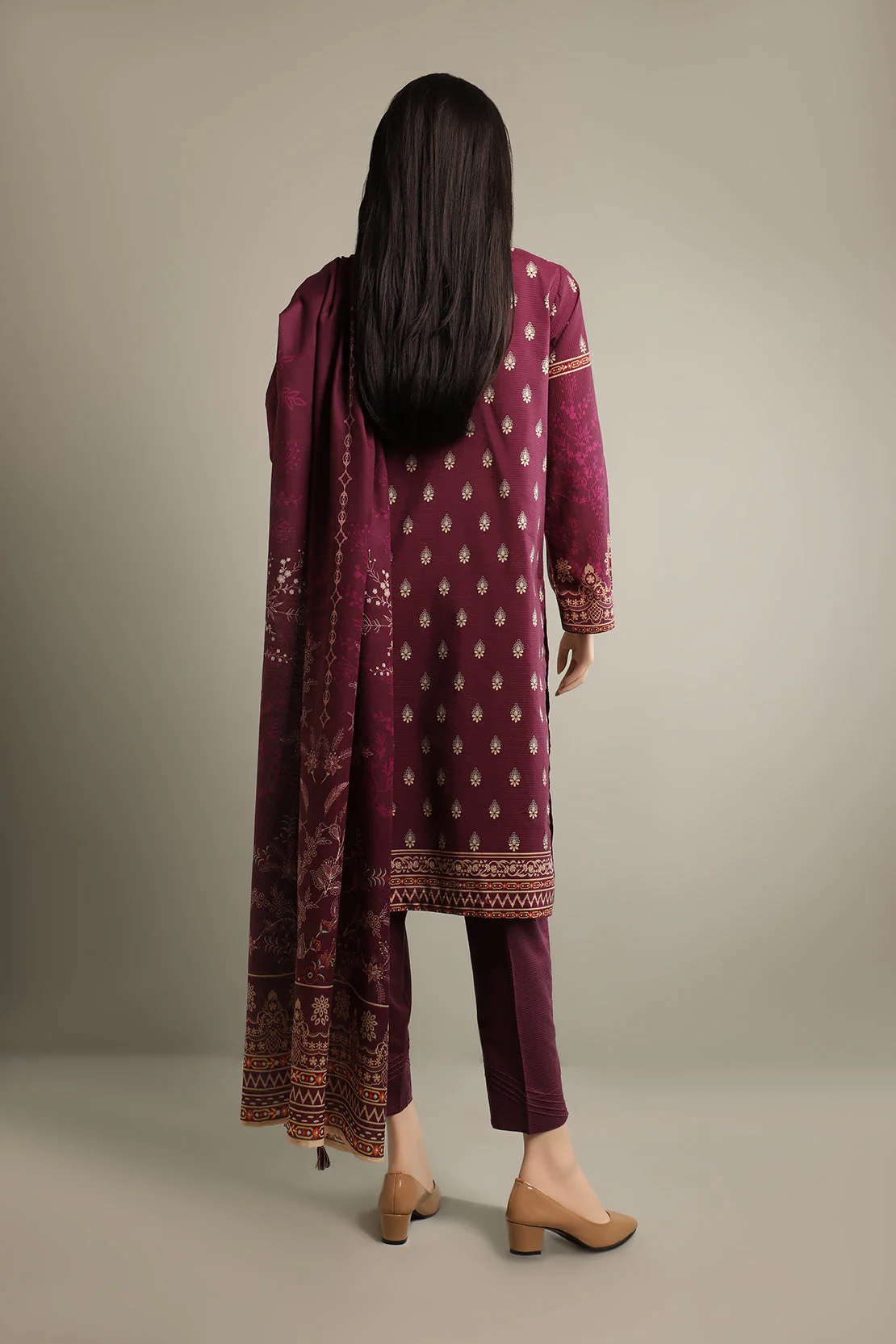 Printed Embroidered Cotton Dobby Stitched 3 Piece - Image 2