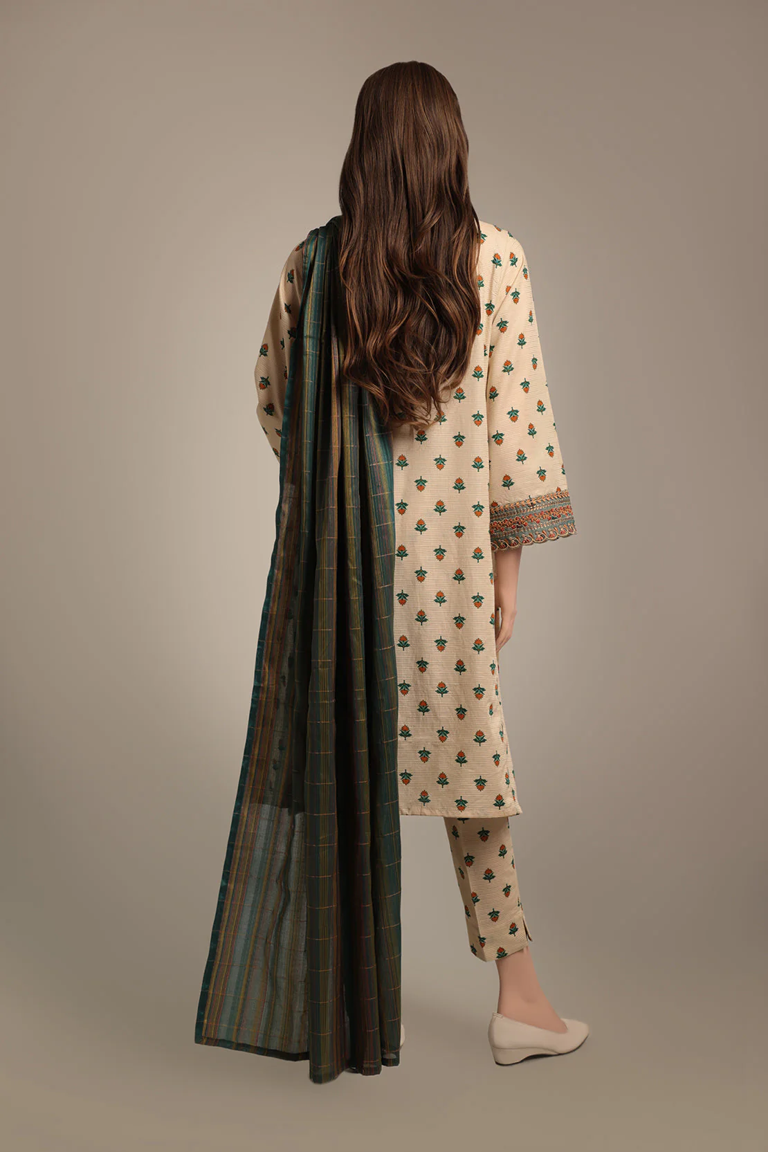 Printed Embroidered Cotton Dobby Stitched 3 Piece - Image 2