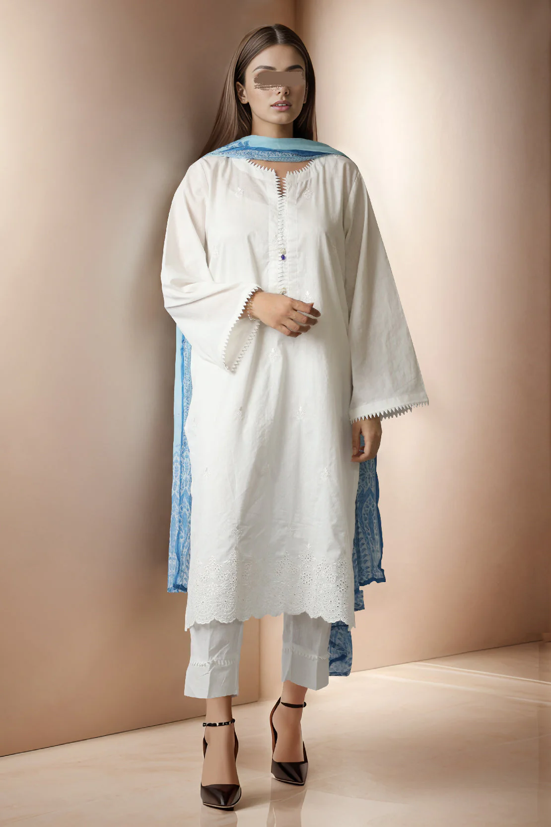 Printed Embroidered Cotton Dobby Stitched 3 Piece - Image 2