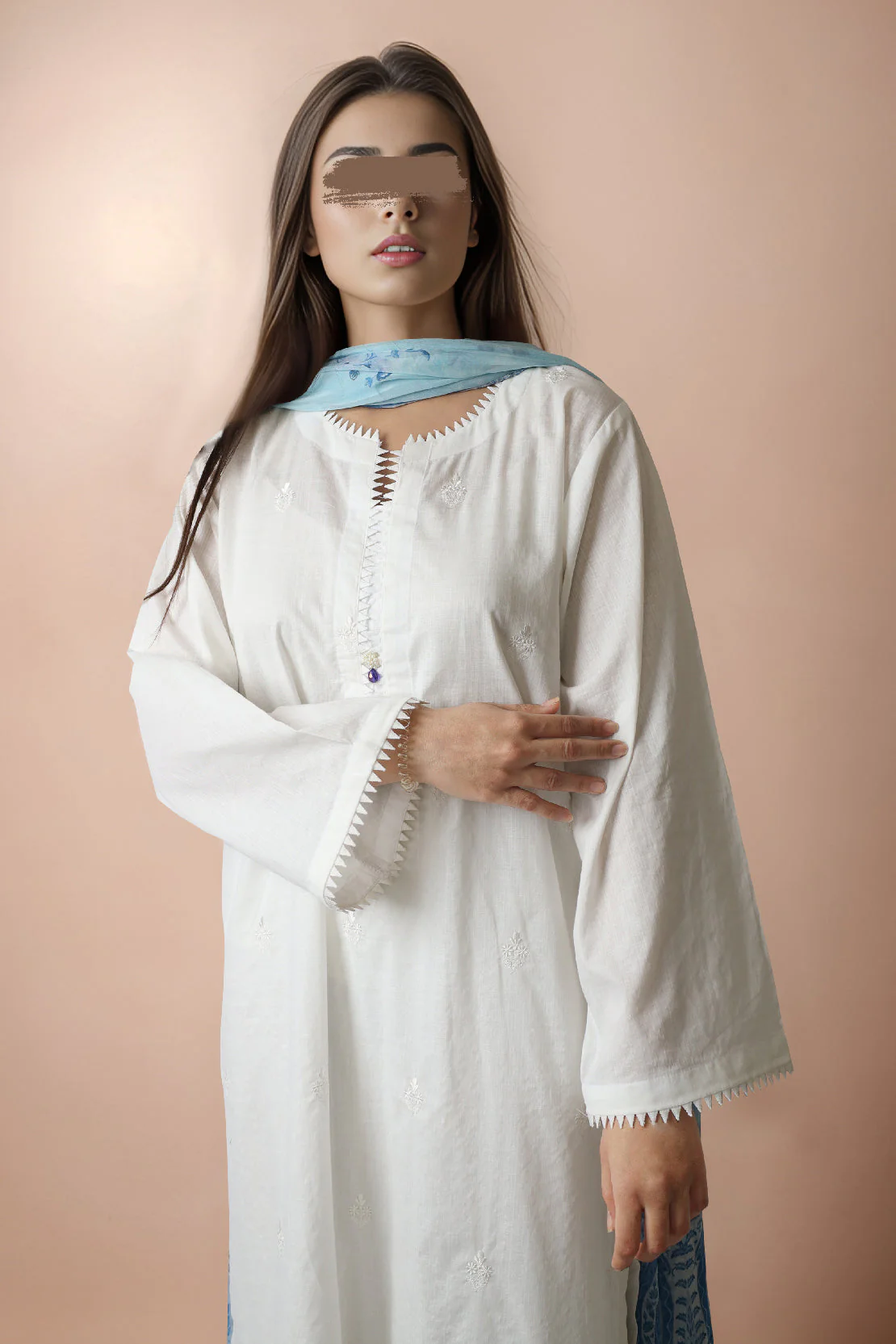 Printed Embroidered Cotton Dobby Stitched 3 Piece - Image 3