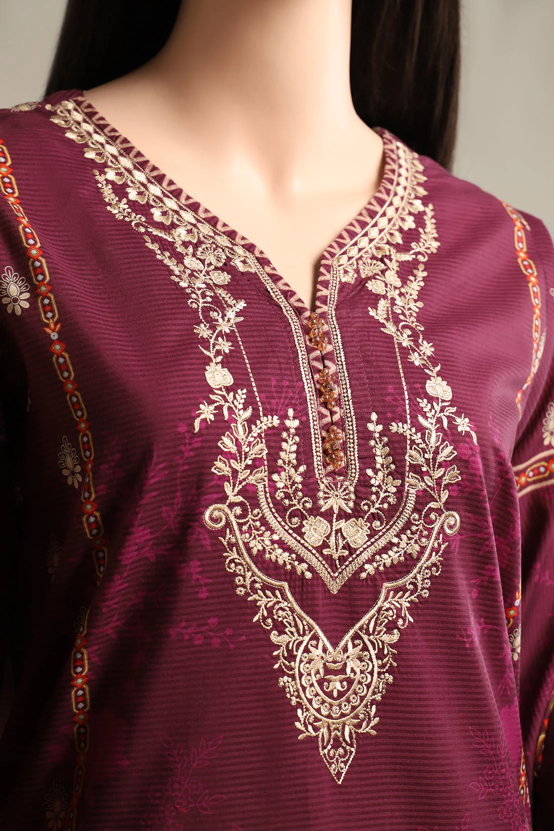 Printed Embroidered Cotton Filament Stitched 2 Piece (Shirt/Dupatta) - Image 3