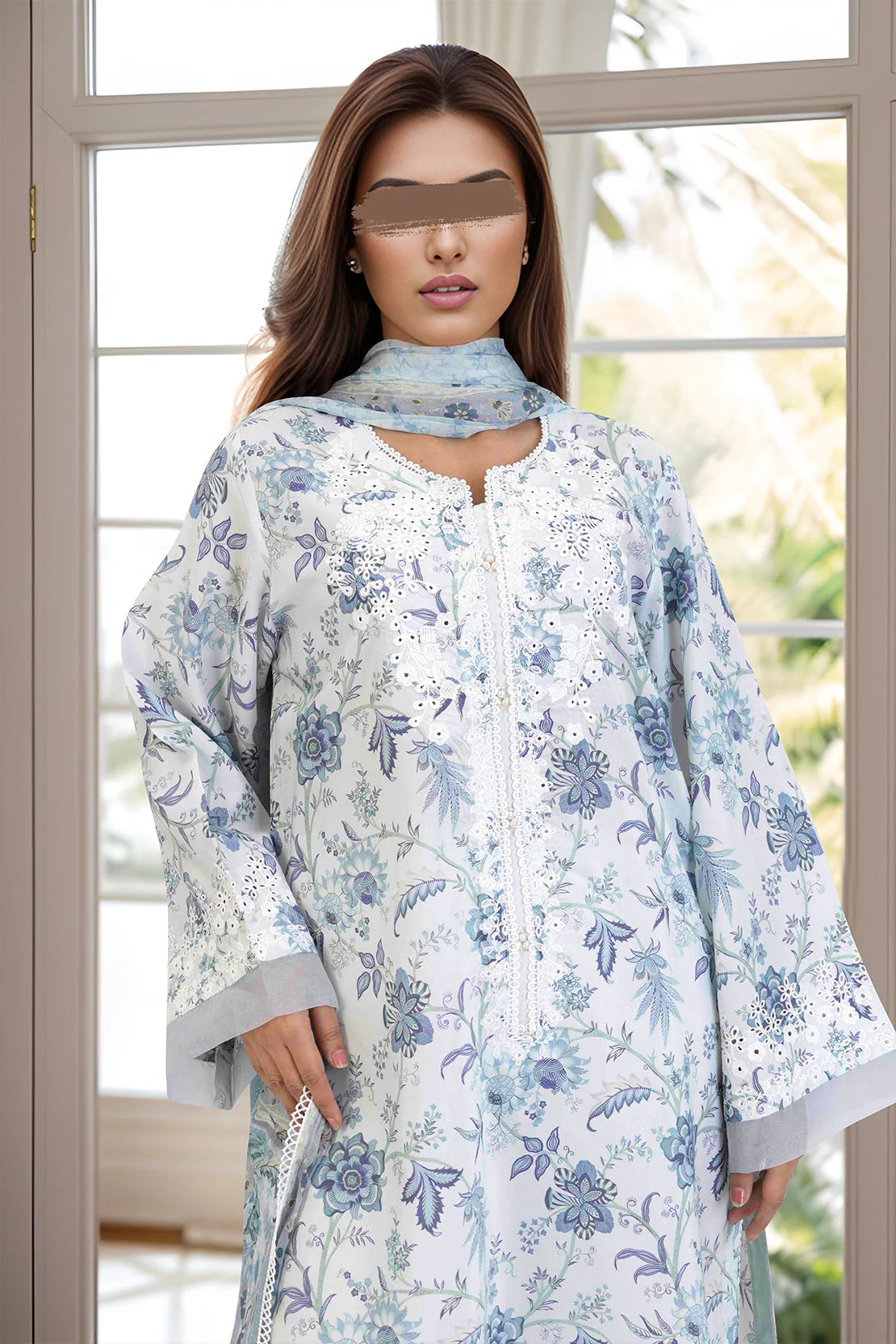 Printed Embroidered Cotton Filament Stitched 3 Piece - Image 2
