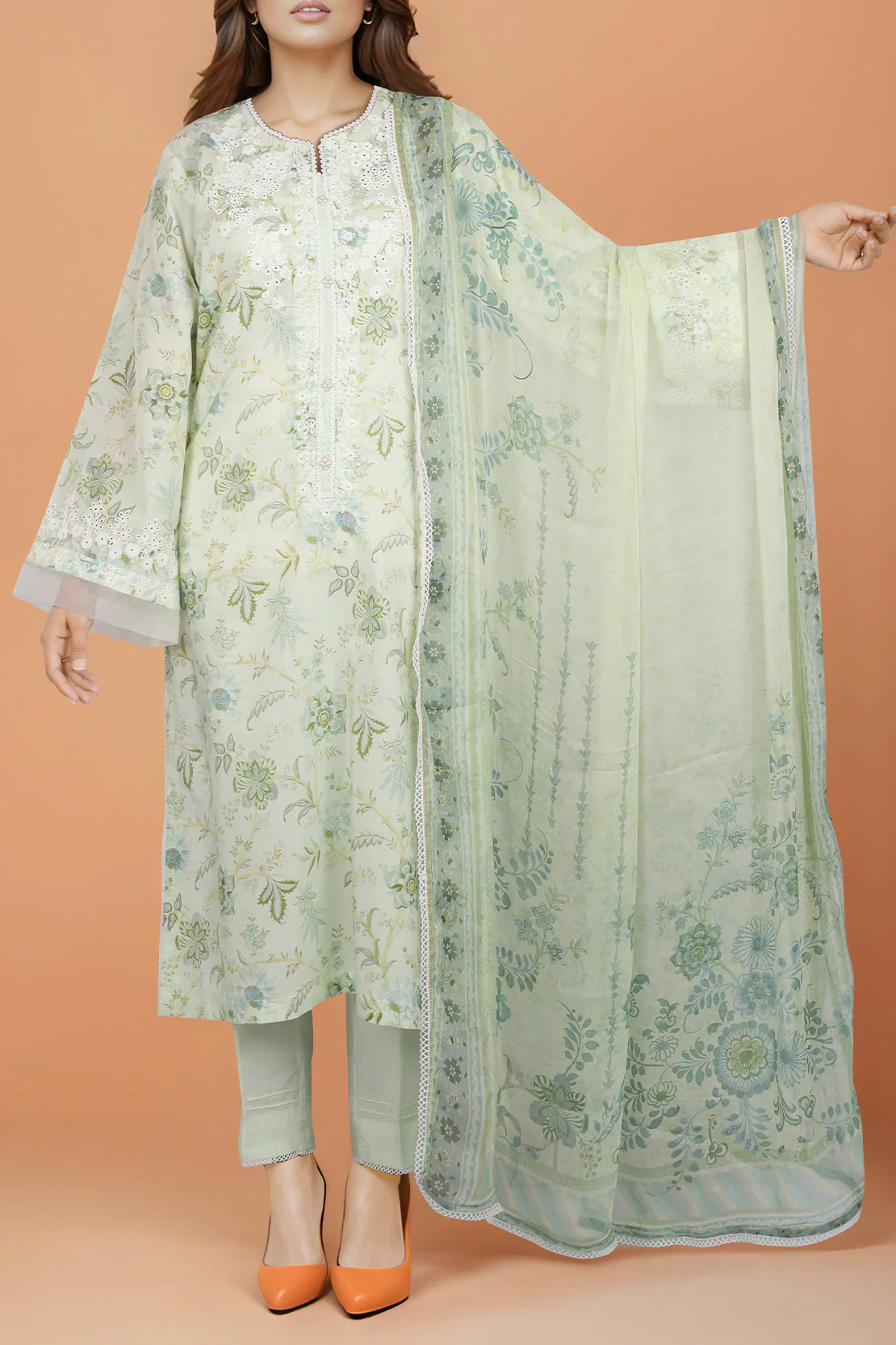 Printed Embroidered Cotton Filament Stitched 3 Piece - Image 2