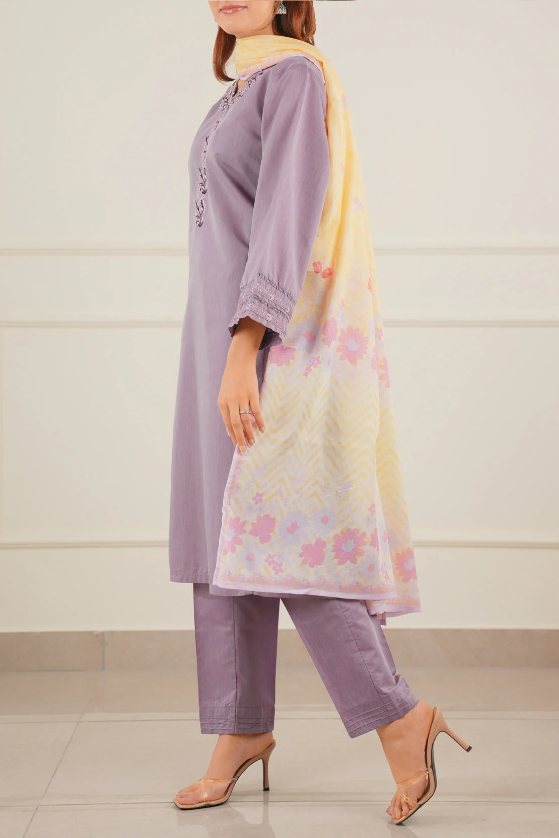 Printed Embroidered Cotton Filament Stitched 3 Piece - Image 3