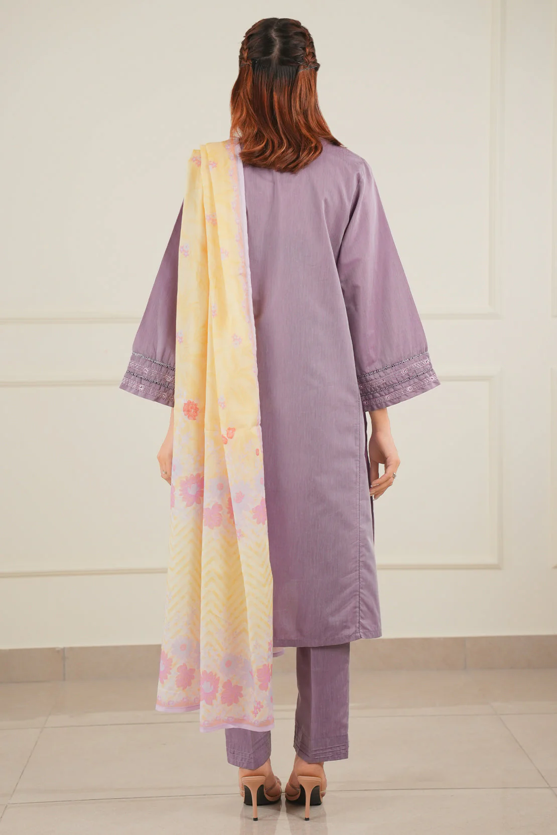 Printed Embroidered Cotton Filament Stitched 3 Piece - Image 4