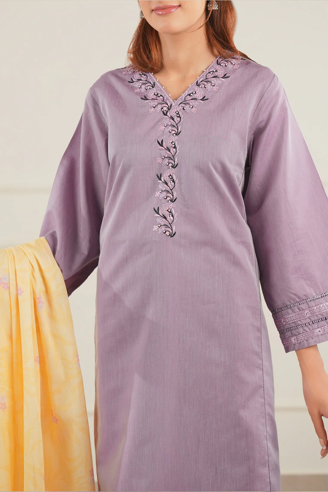 Printed Embroidered Cotton Filament Stitched 3 Piece - Image 6