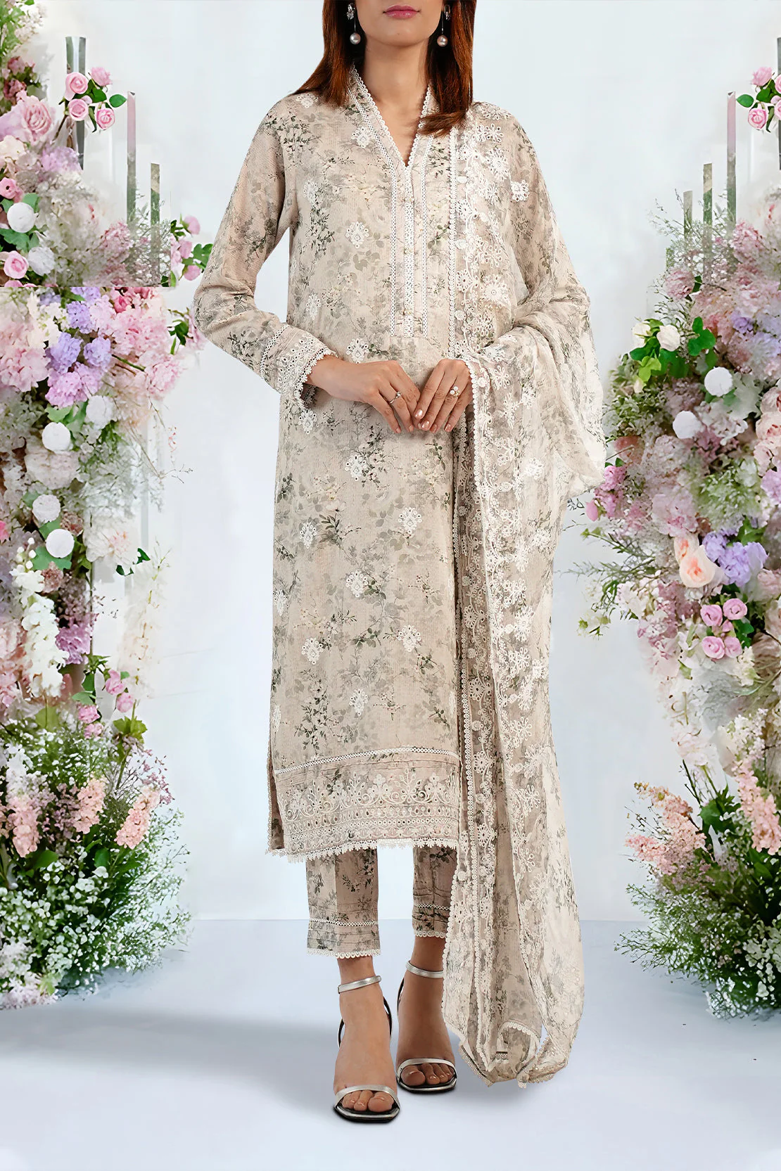 Printed Embroidered Cotton Jacquard Stitched 2 Piece (Shirt/Dupatta) - Image 3