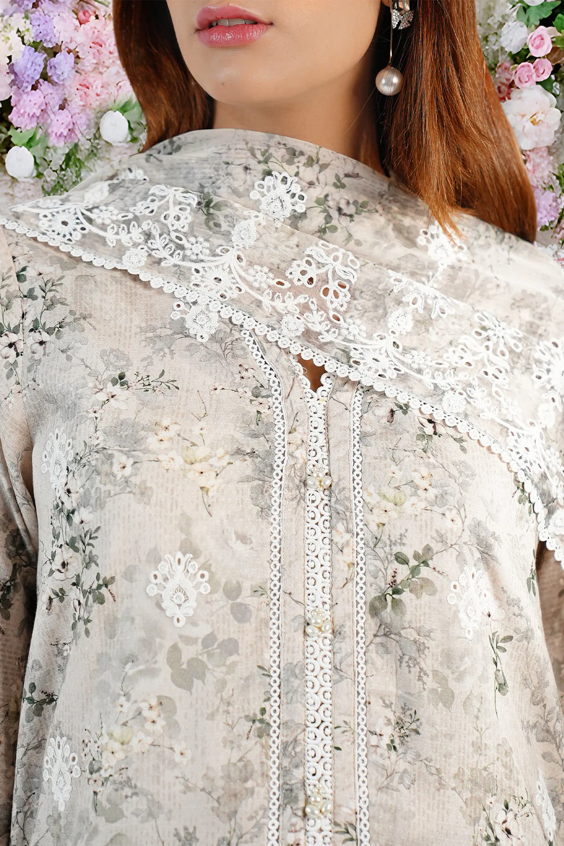 Printed Embroidered Cotton Jacquard Stitched 2 Piece (Shirt/Dupatta) - Image 4