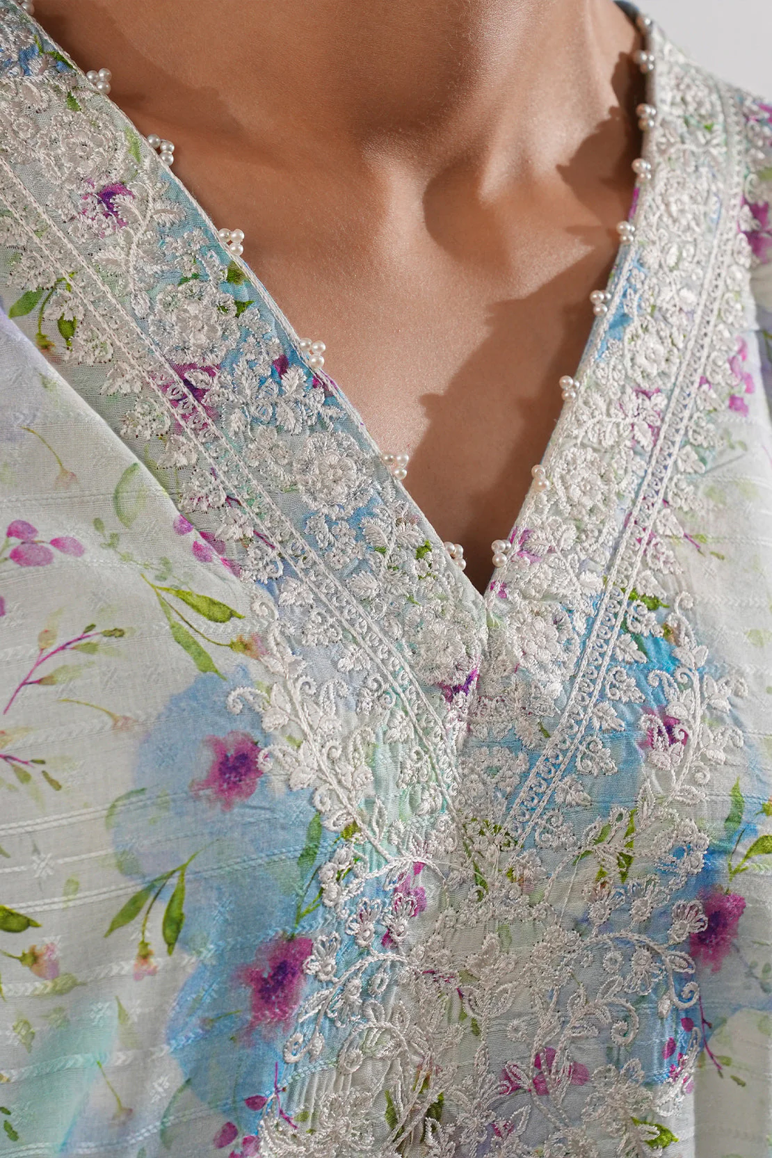 Printed Embroidered Cotton Jacquard Stitched 2 Piece (Shirt/Dupatta) - Image 3