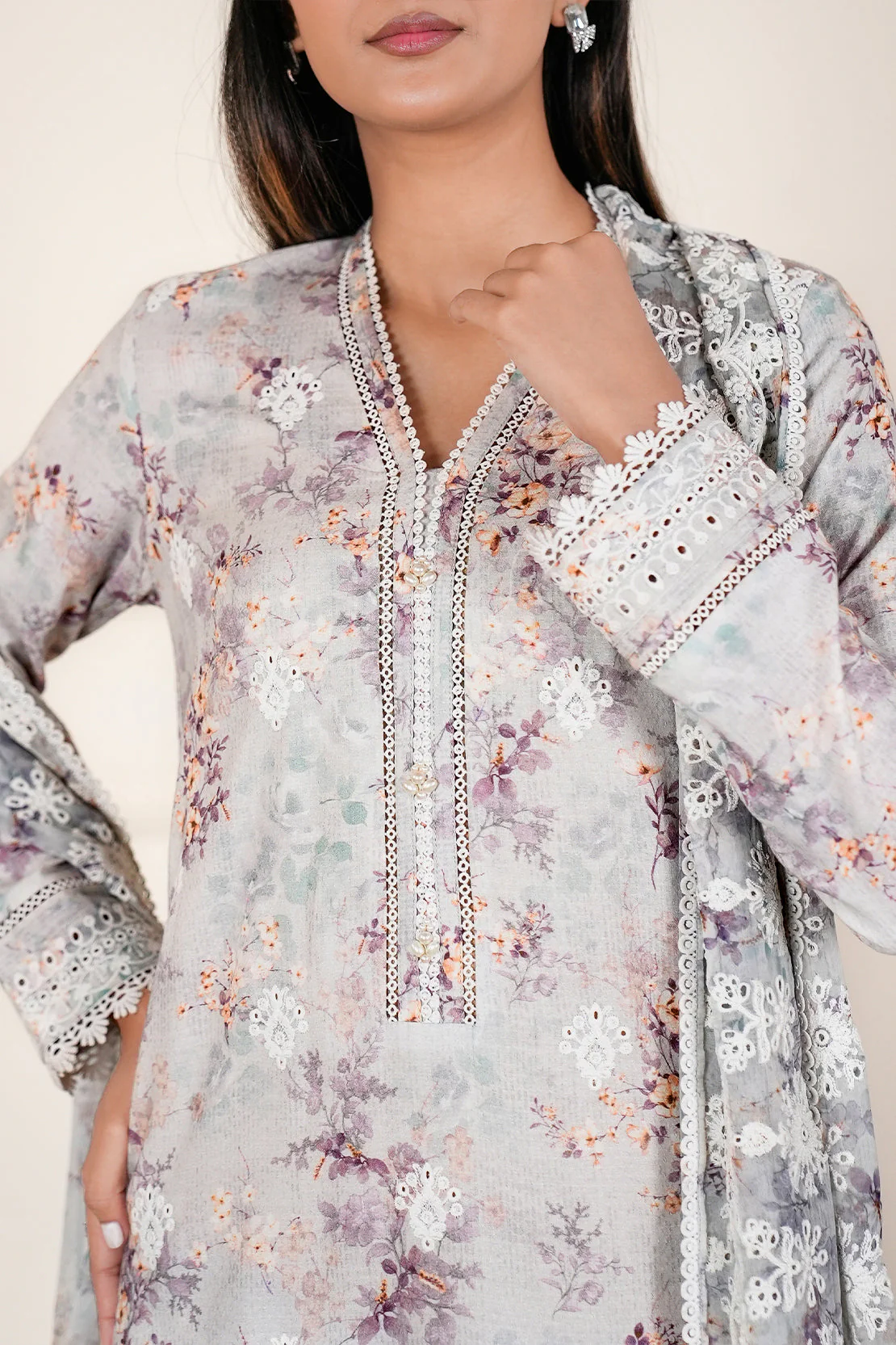 Printed+Embroidered Cotton Jacquard Stitched 2 Piece (Shirt/Trouser)