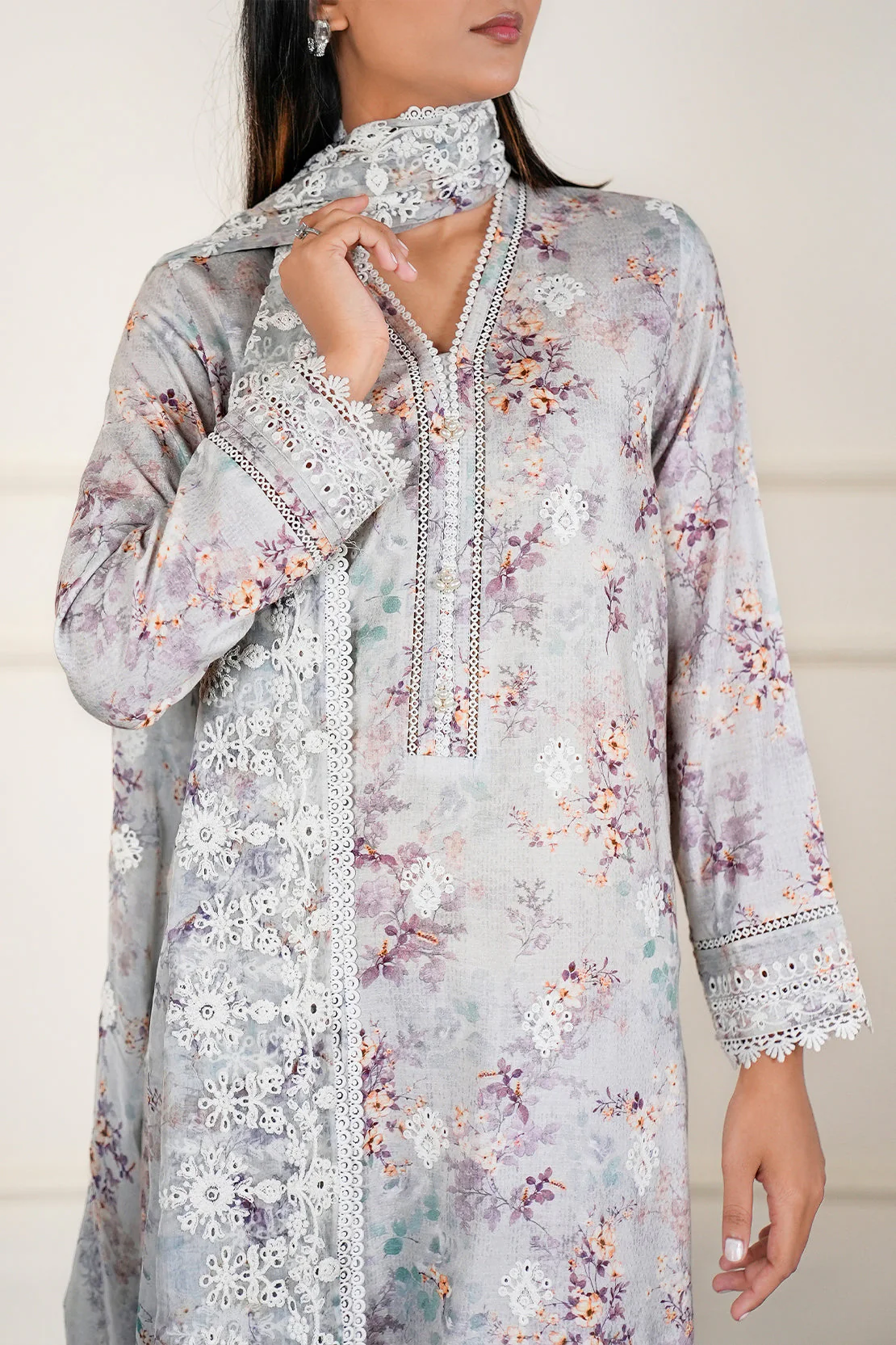 Printed+Embroidered Cotton Jacquard Stitched 2 Piece (Shirt/Trouser) - Image 5