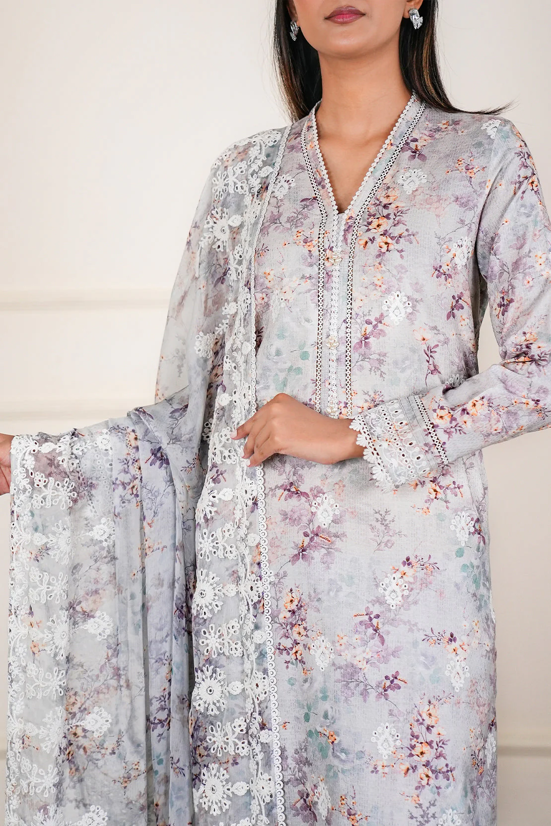 Printed+Embroidered Cotton Jacquard Stitched 2 Piece (Shirt/Trouser) - Image 7