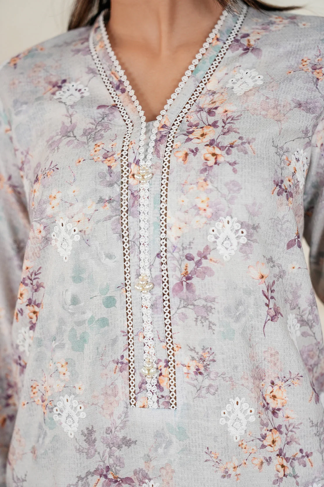 Printed+Embroidered Cotton Jacquard Stitched 2 Piece (Shirt/Trouser) - Image 8