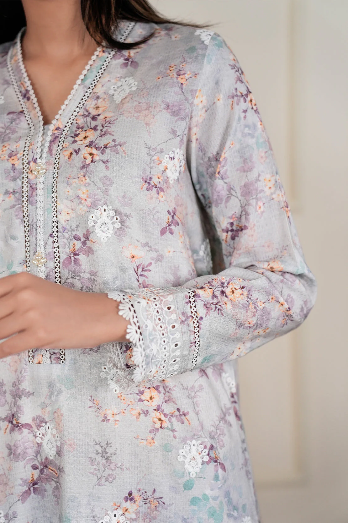 Printed+Embroidered Cotton Jacquard Stitched 2 Piece (Shirt/Trouser) - Image 9