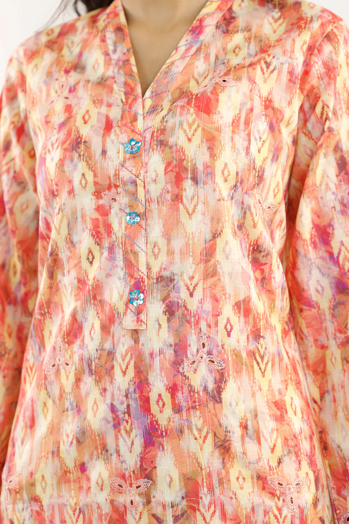 Printed Embroidered Cotton Jacquard Stitched 3 Piece - Image 4