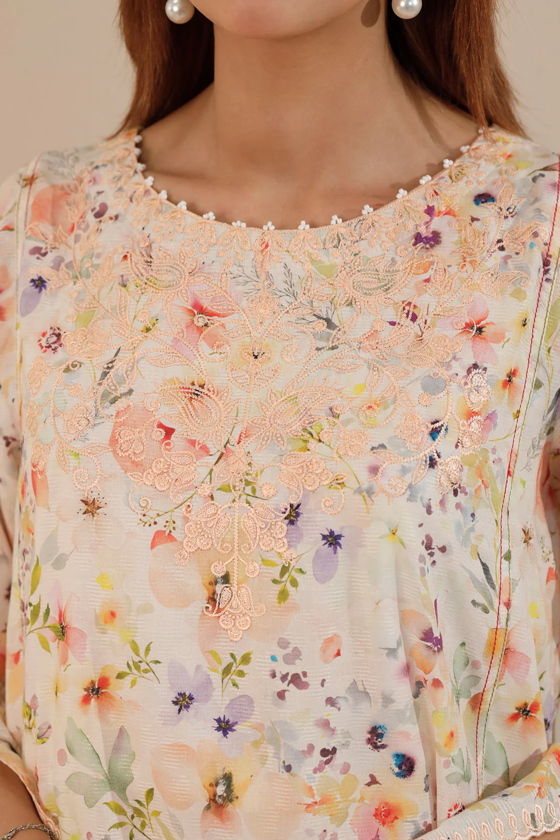 Printed Embroidered Cotton Jacquard Stitched 3 Piece - Image 6