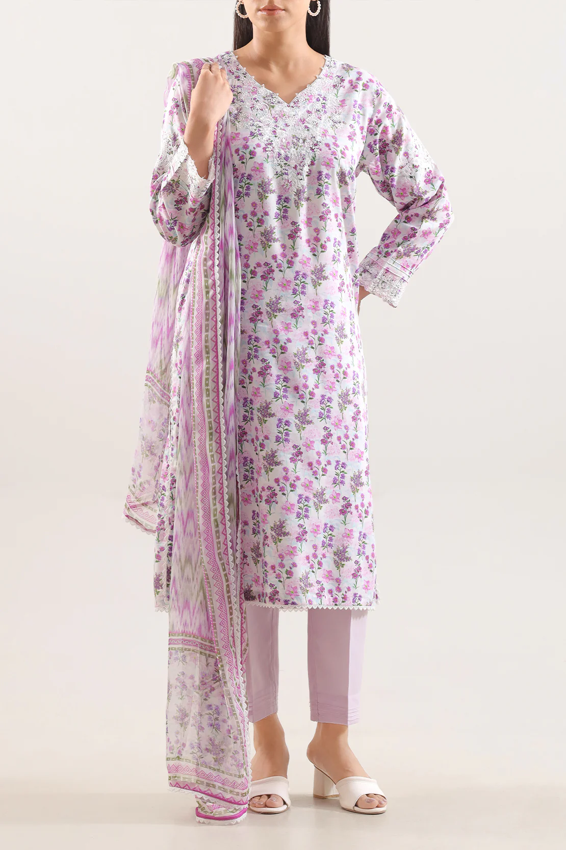Printed Embroidered Cotton Jacquard Stitched Shirt - Image 3