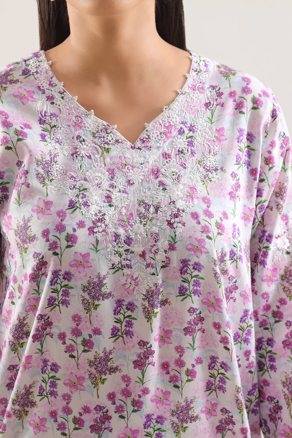 Printed Embroidered Cotton Jacquard Stitched Shirt - Image 4