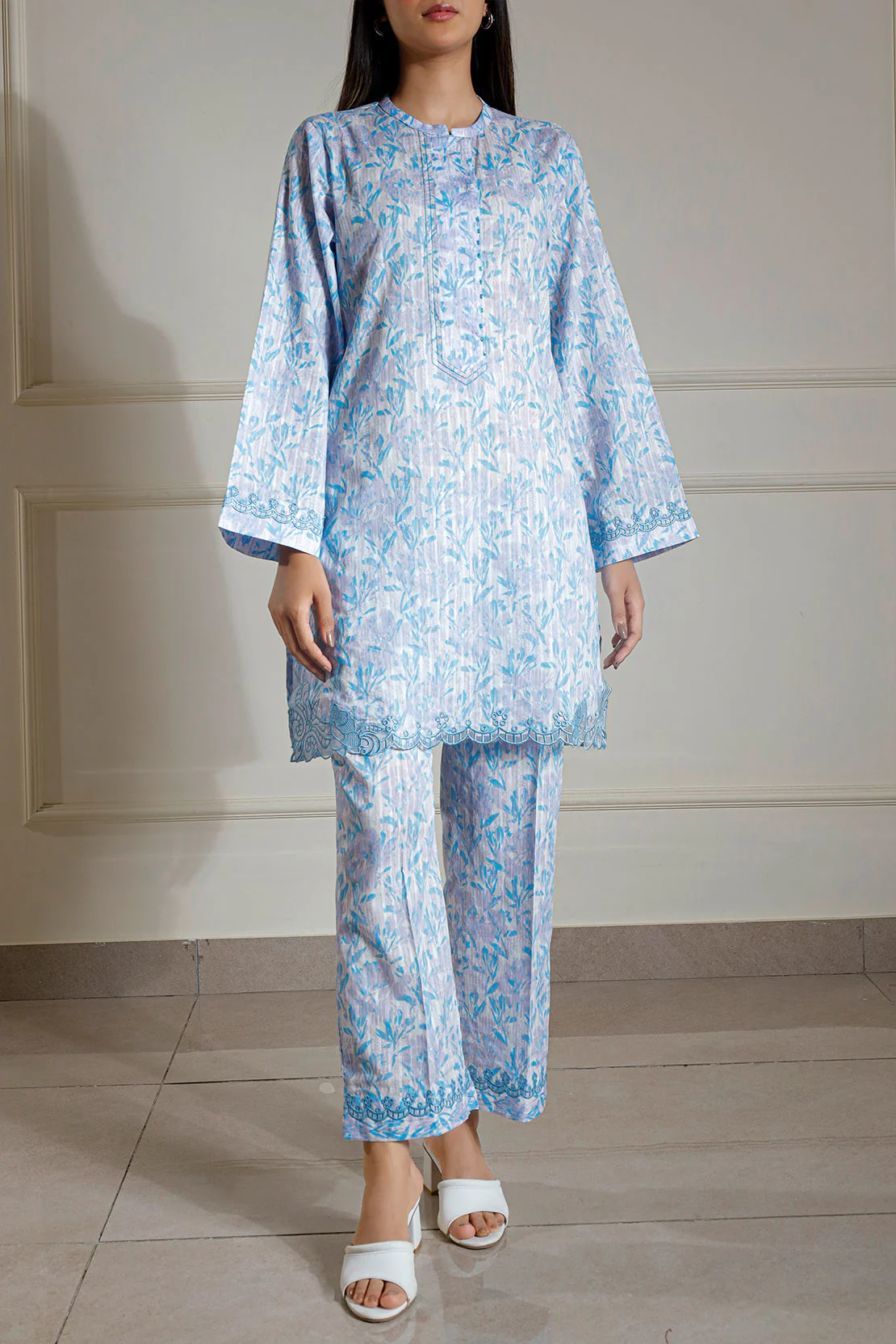 Printed Embroidered Cotton Stitched 2 Piece (Shirt/Trouser) - Image 3