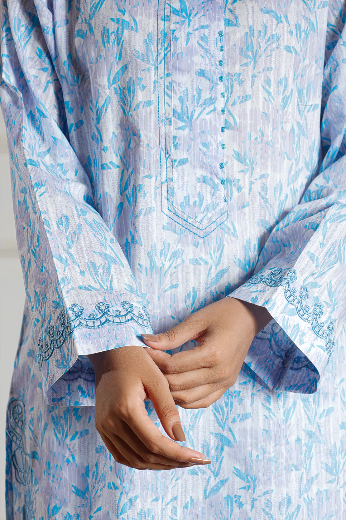 Printed Embroidered Cotton Stitched 2 Piece (Shirt/Trouser) - Image 5