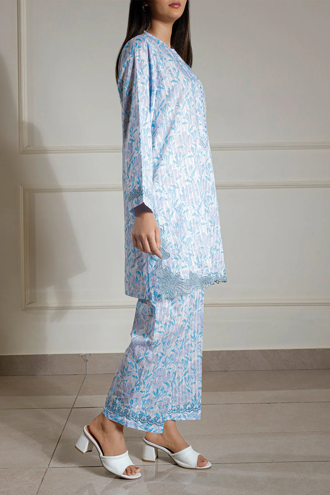 Printed Embroidered Cotton Stitched Shirt - Image 2