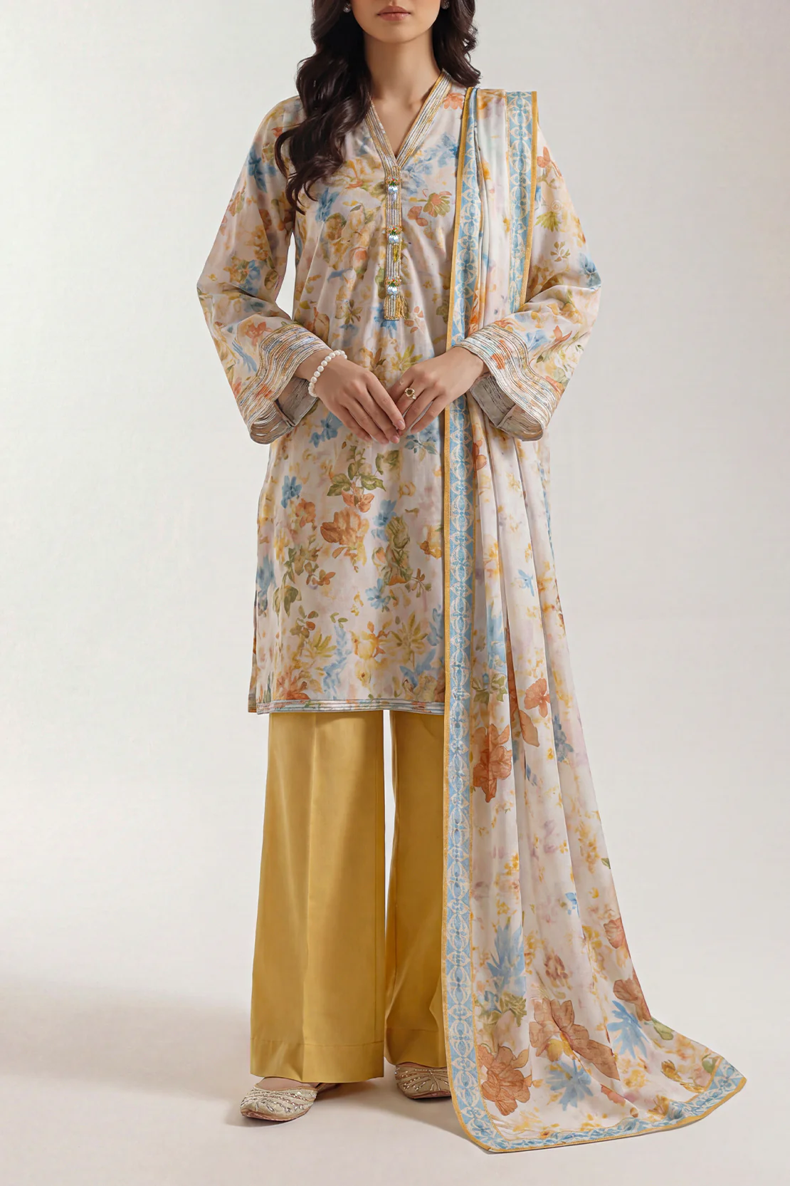 Printed Embroidered Cotton Viscose Stitched 2 Piece (Shirt/Dupatta) - Image 2