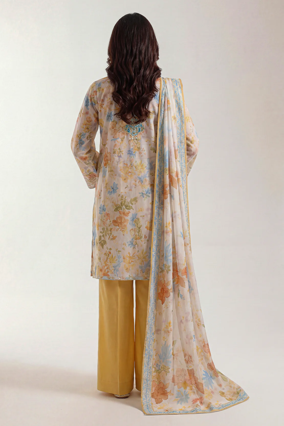 Printed Embroidered Cotton Viscose Stitched 2 Piece (Shirt/Dupatta) - Image 3