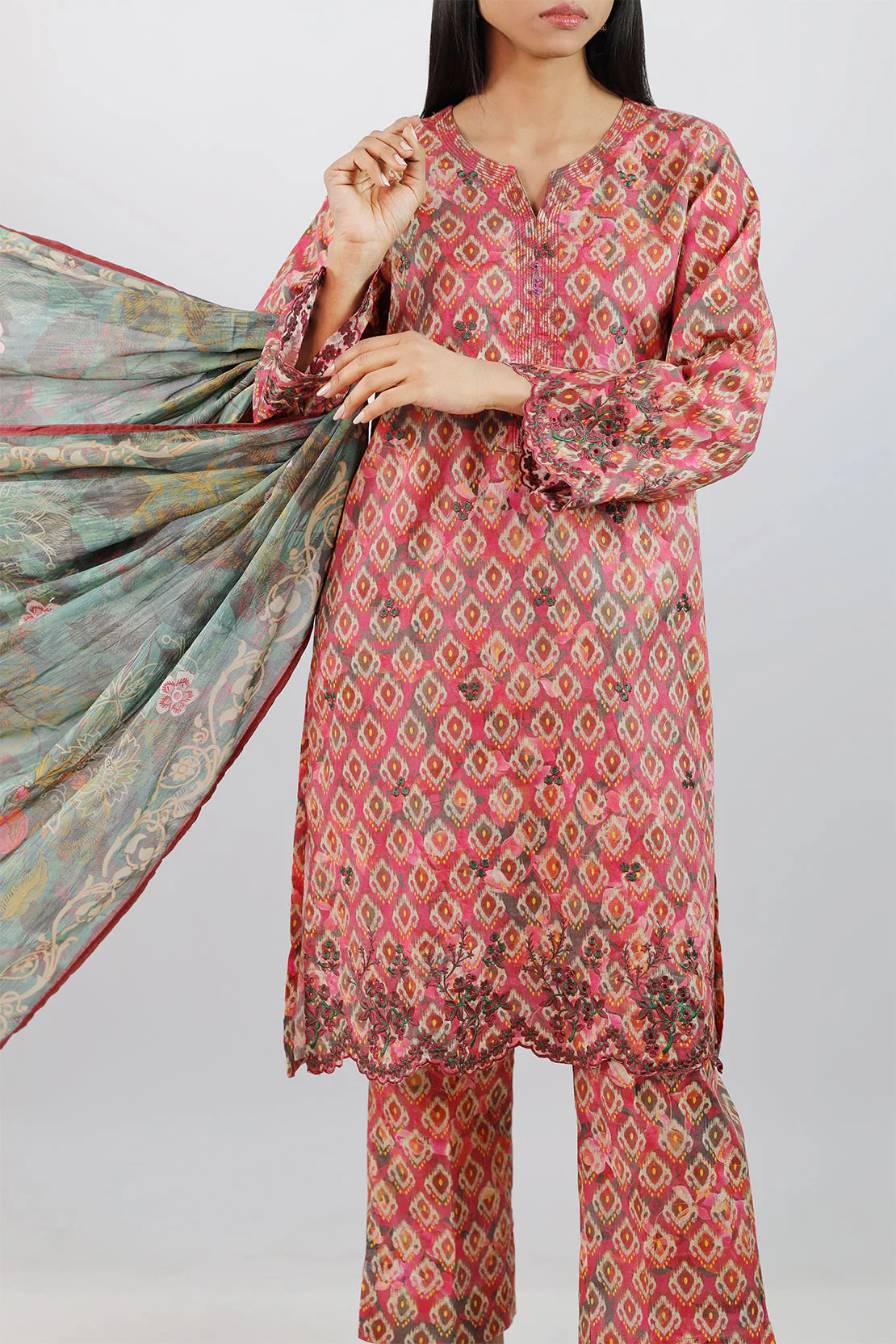 Printed Embroidered Jacquard Cotton Stitched Shirt - Image 3