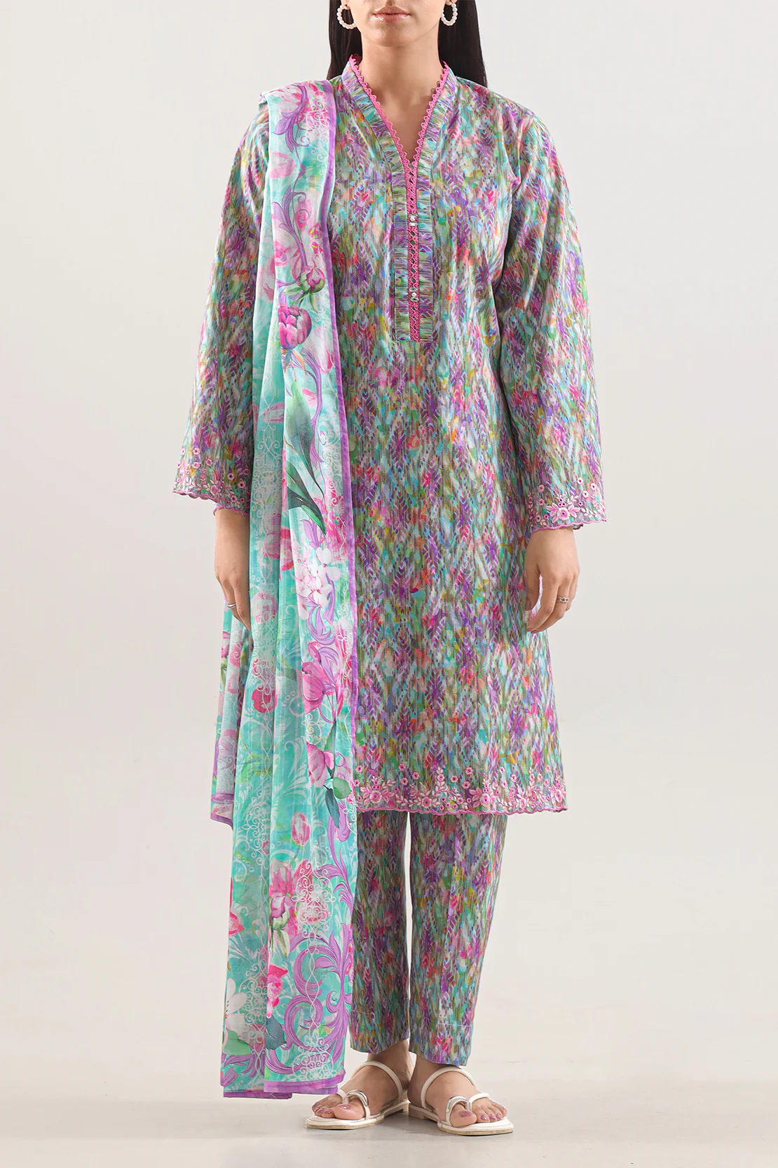Printed Embroidered Jacquard Cotton Stitched Shirt