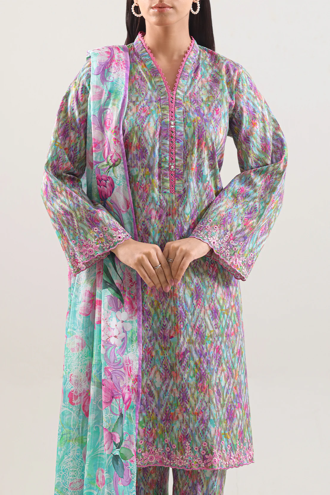 Printed Embroidered Jacquard Cotton Stitched Shirt - Image 2