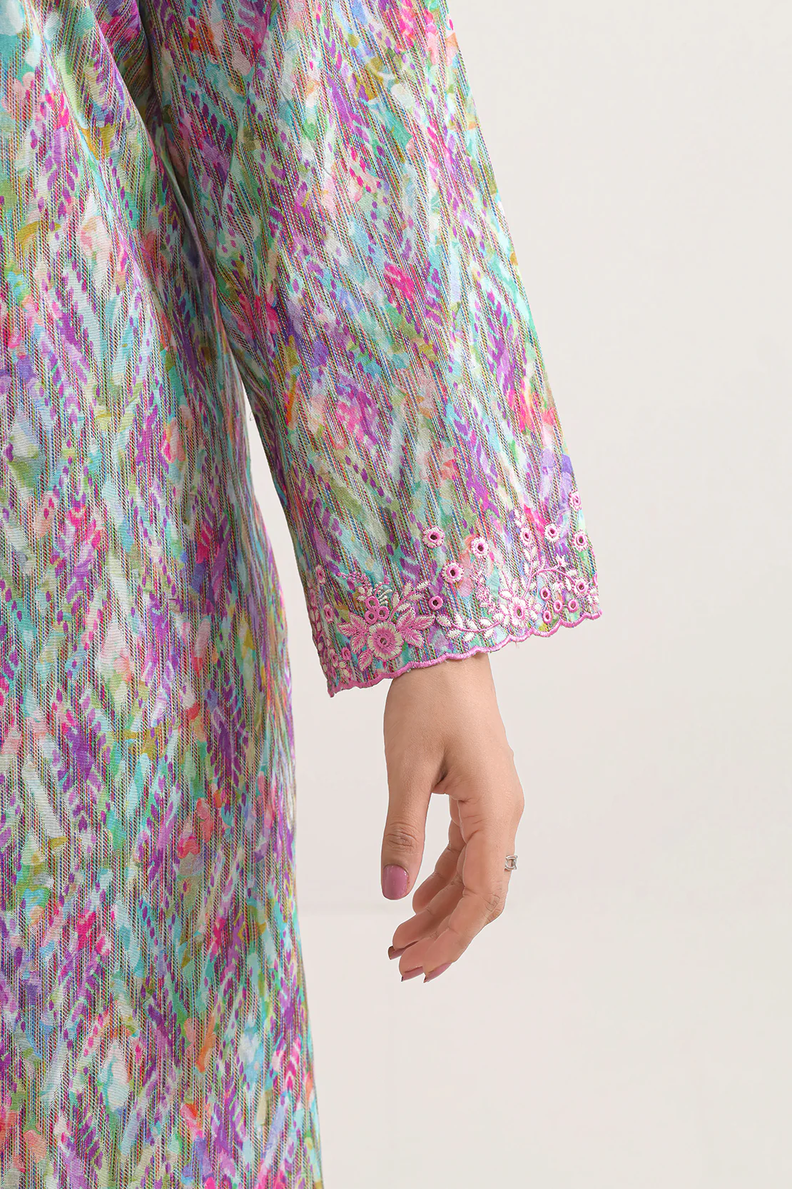 Printed Embroidered Jacquard Cotton Stitched Shirt - Image 3