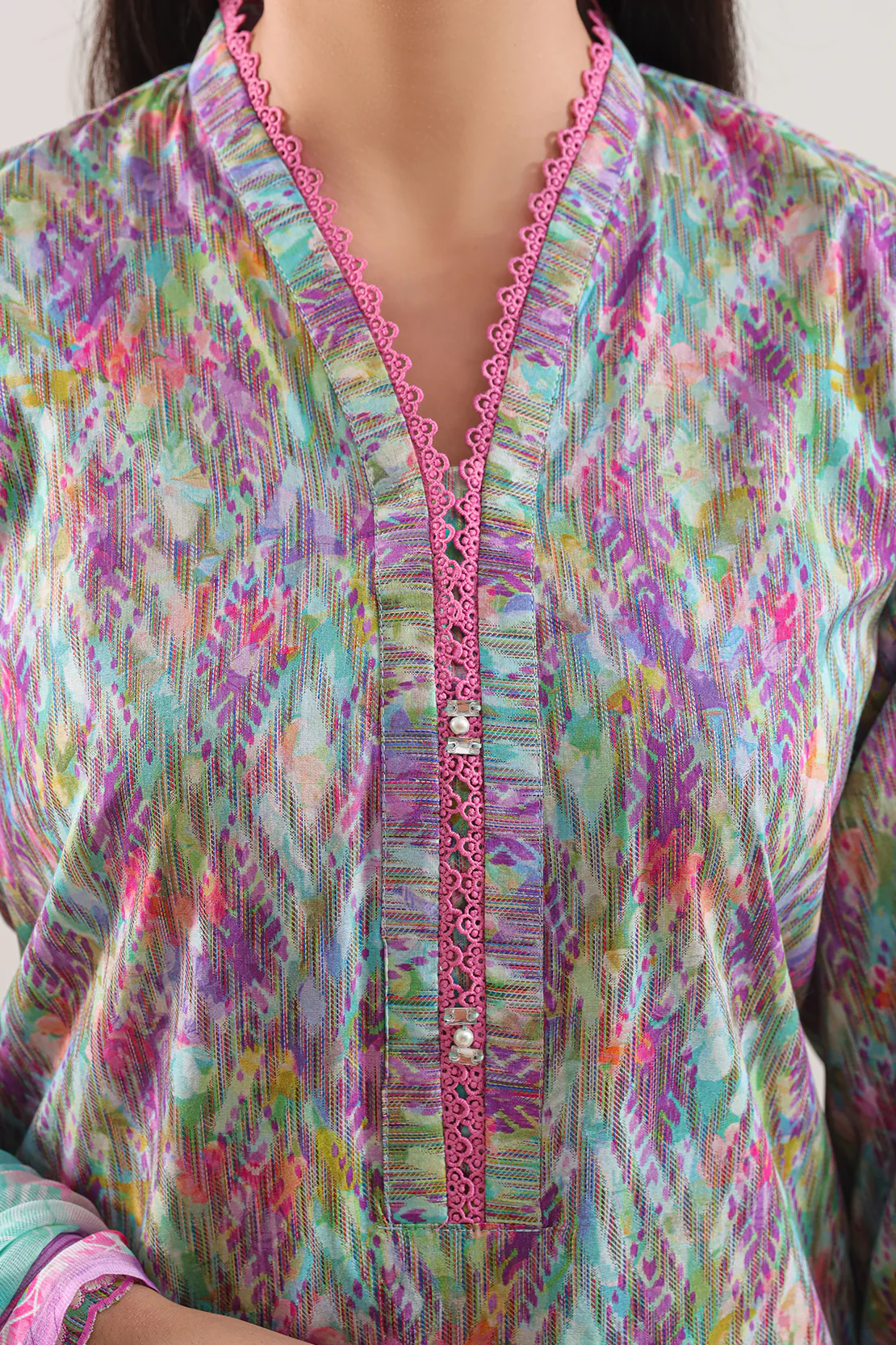 Printed Embroidered Jacquard Cotton Stitched Shirt - Image 4