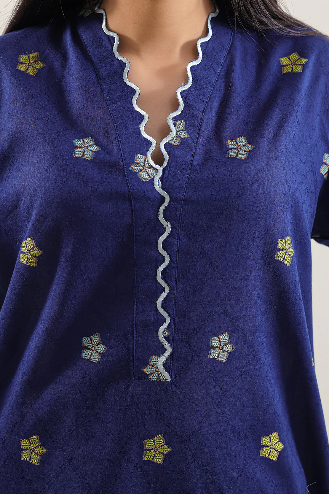 Printed Embroidered Jacquard Cotton Stitched Shirt - Image 4