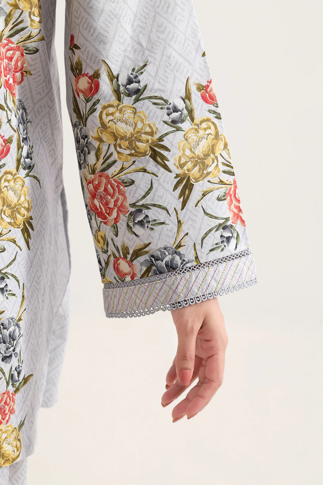 Printed Embroidered Khaddar Stitched Shirt - Image 3