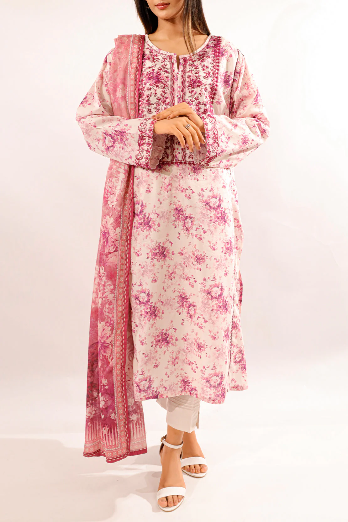 Printed Embroidered Lawn Stitched 2 Piece (Shirt/Dupatta)