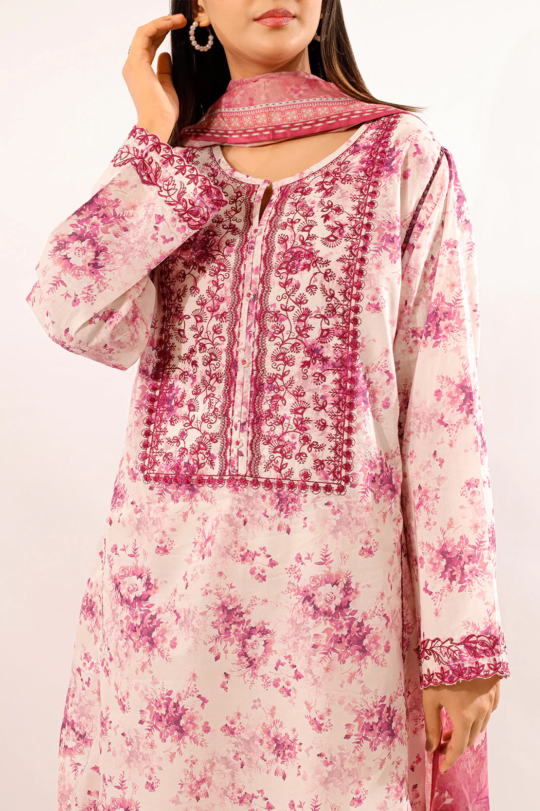 Printed Embroidered Lawn Stitched 2 Piece (Shirt/Dupatta) - Image 2