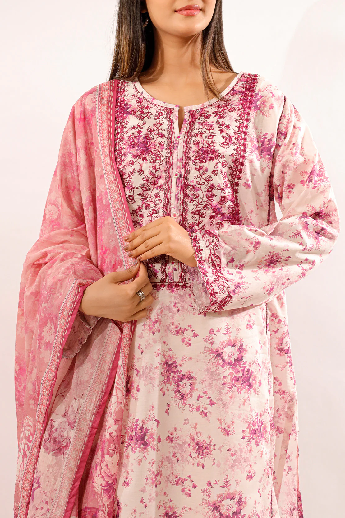 Printed Embroidered Lawn Stitched 2 Piece (Shirt/Dupatta) - Image 3