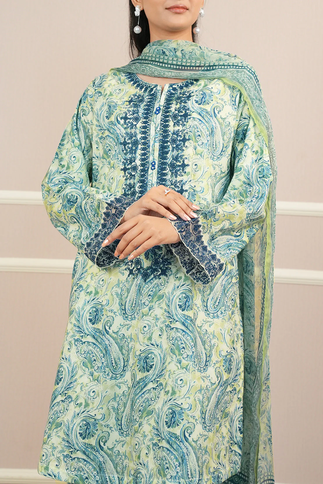 Printed Embroidered Lawn Stitched 2 Piece (Shirt/Dupatta) - Image 5