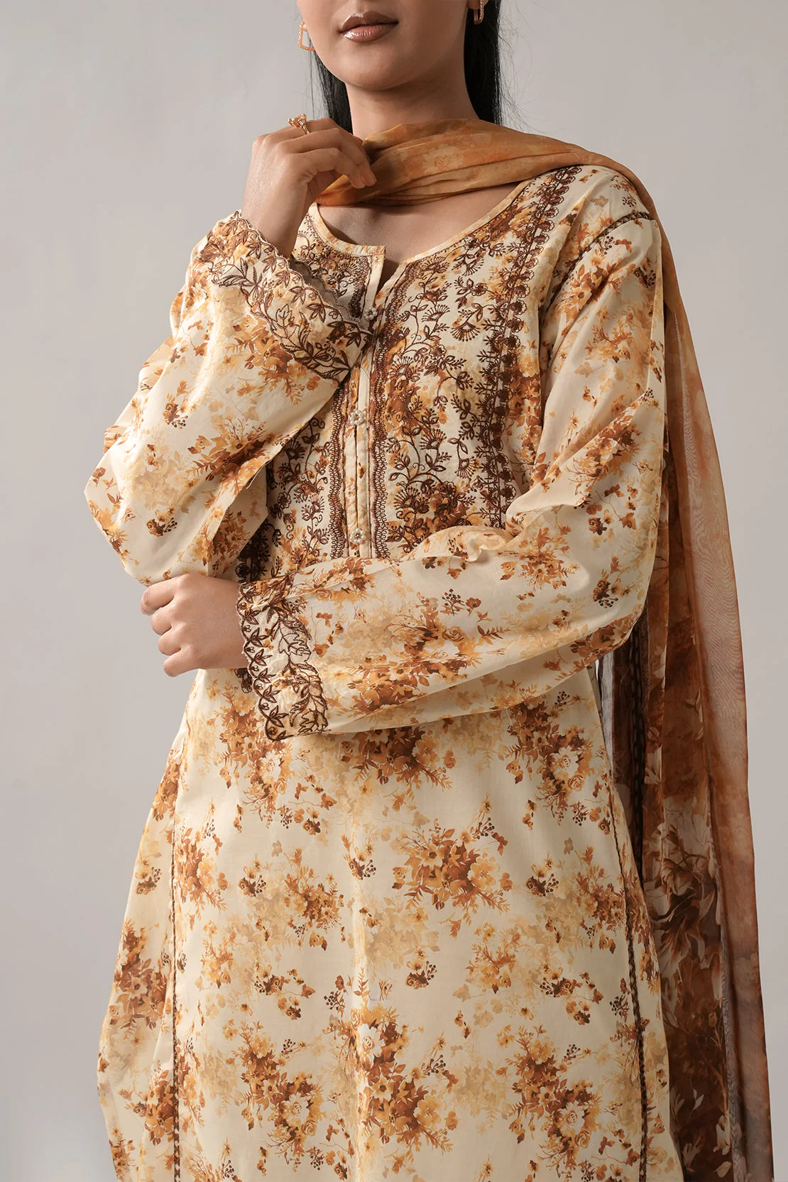 Printed Embroidered Lawn Stitched 2 Piece (Shirt/Dupatta)