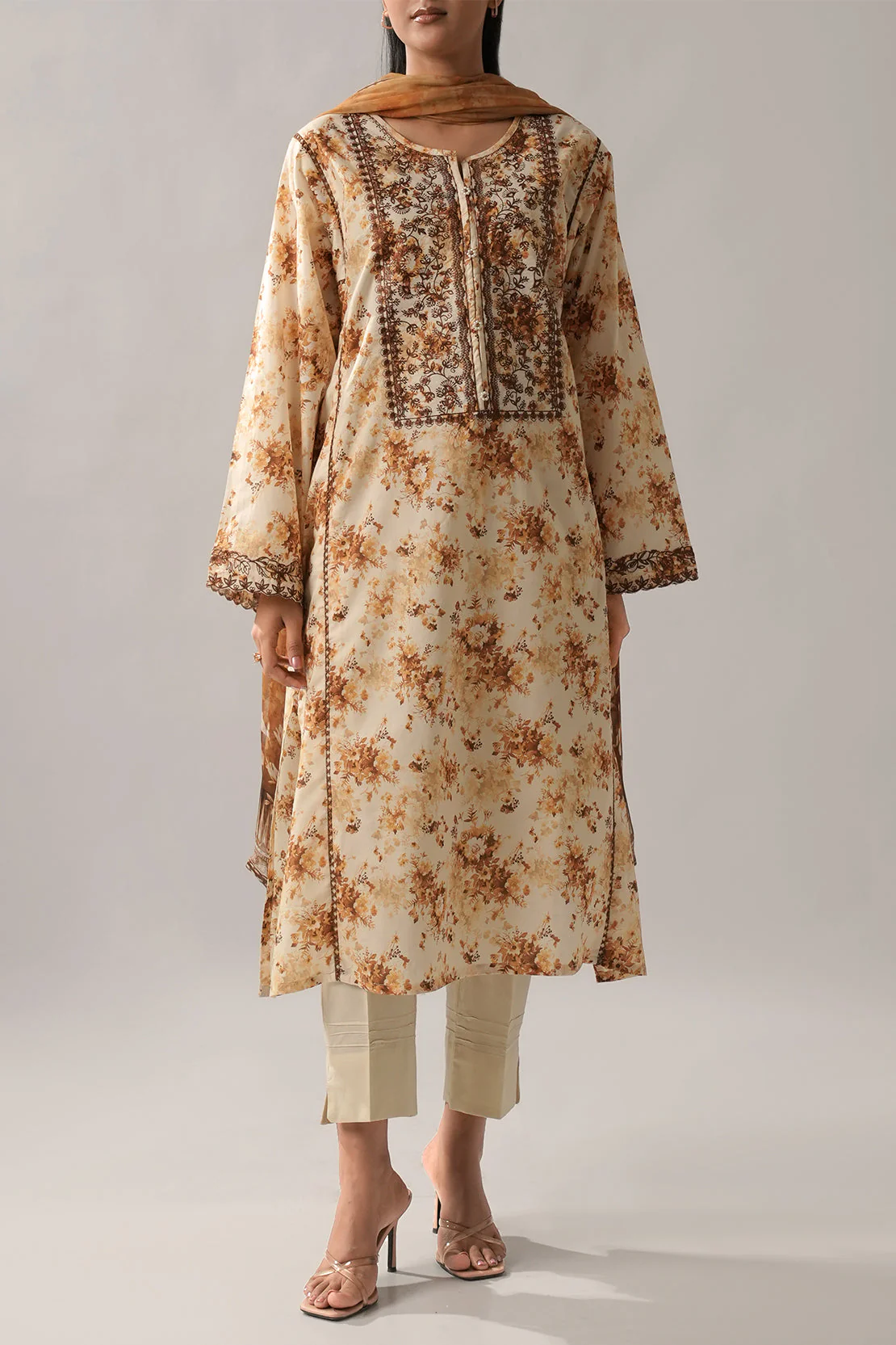 Printed Embroidered Lawn Stitched 2 Piece (Shirt/Dupatta) - Image 2
